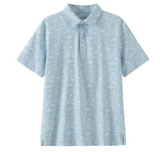 Light blue polo shirt with a shark pattern 