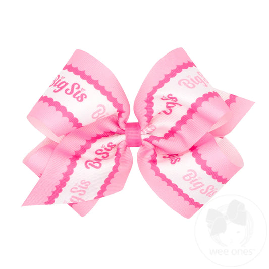 Pink hair bow with 'Big Sis' text on a white background