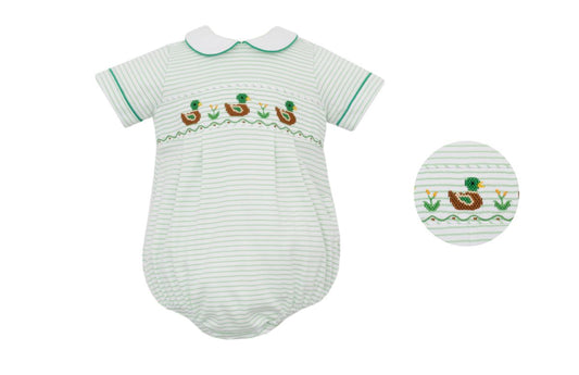 Smocked Duck Green Stripe Bubble