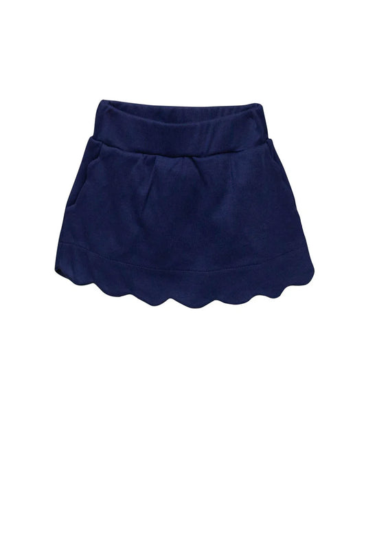 Navy skort with elastic waist and hidden shorts.