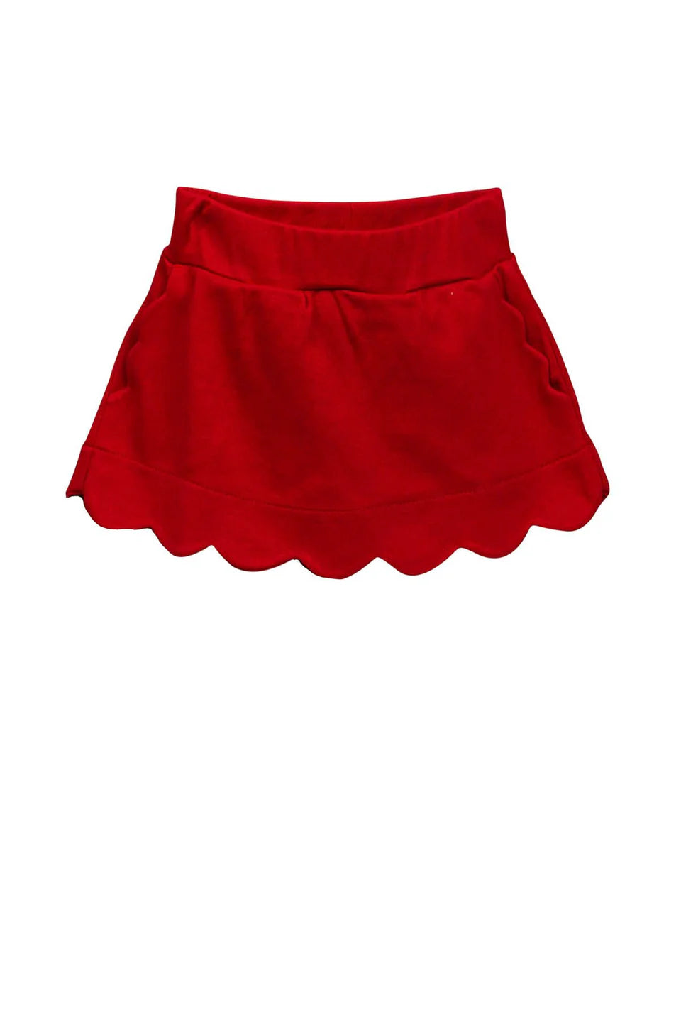 Red skort with elastic waist and hidden shorts.