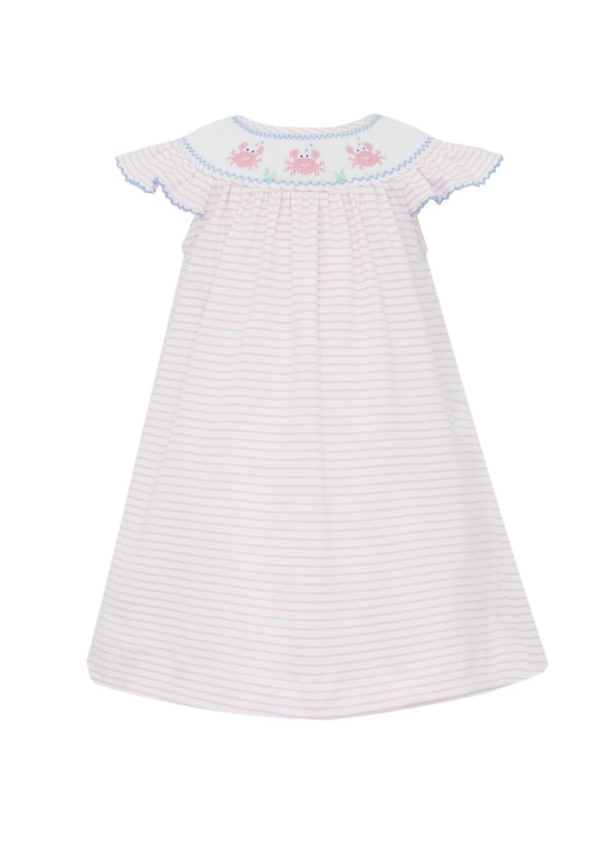 Crab Smocked Striped Dress Pink