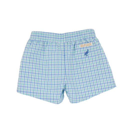 Sheffield Shorts -Sunrise Blvd. Blue & Turks Teal Chandler Check with Sunrise Blvd. Blue Stork