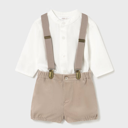 Boy's Shorts with Suspenders and Shirt Set