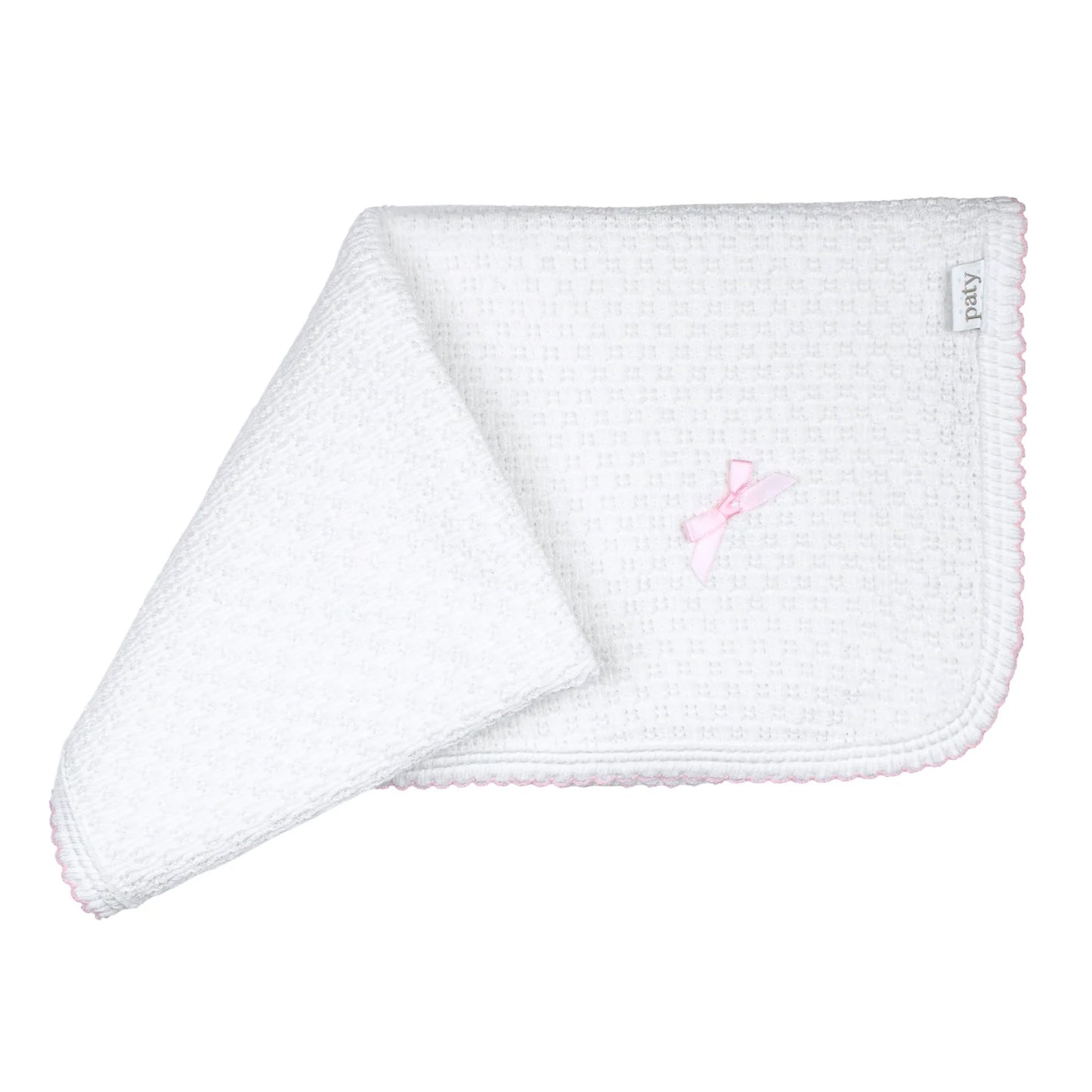 Knit Receiving/Swaddle Blanket - Pink Bow