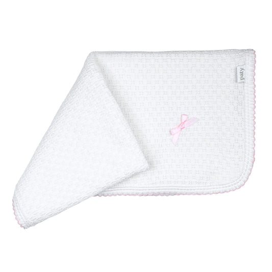 Knit Receiving/Swaddle Blanket - Pink Bow