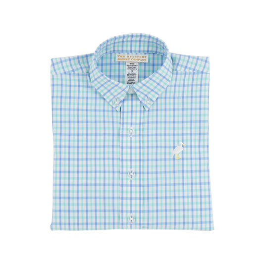 Dean's List Shirt -Sunrise Blvd. Blue & Turks Teal Chandler Check with Multicolor Stork