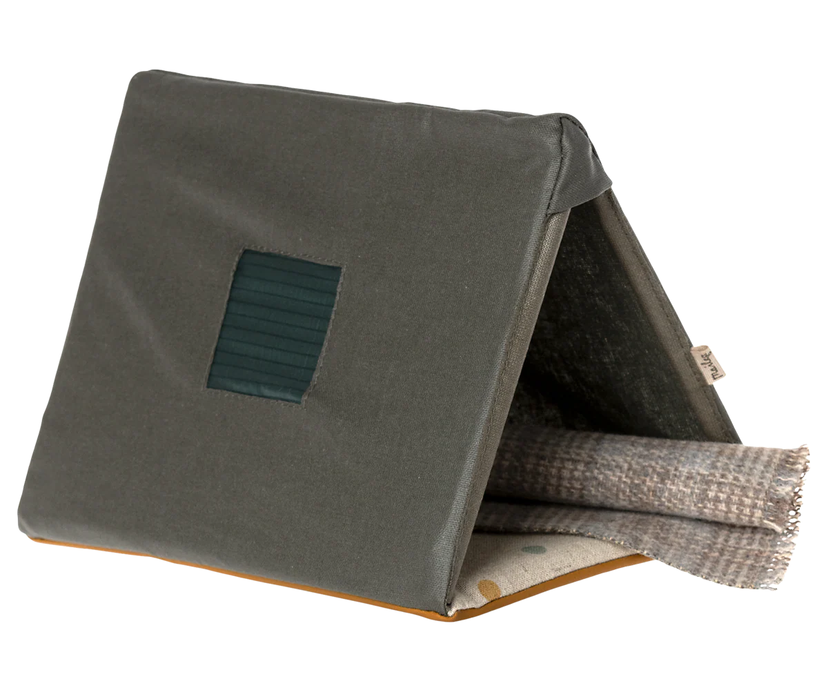 Gray fabric wedge cushion  tent for maileg mouse