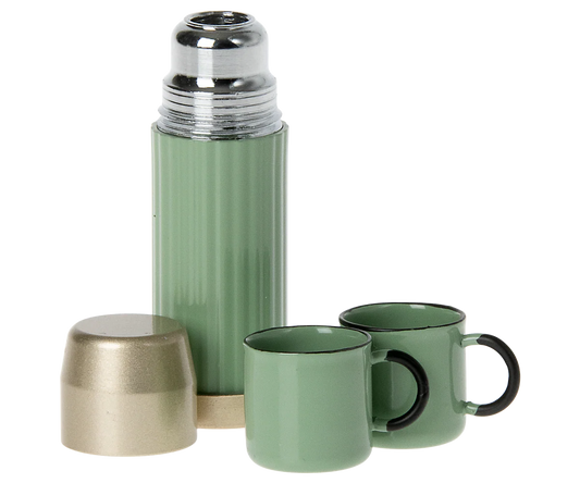 Green thermos with two matching mugs for maileg mouse