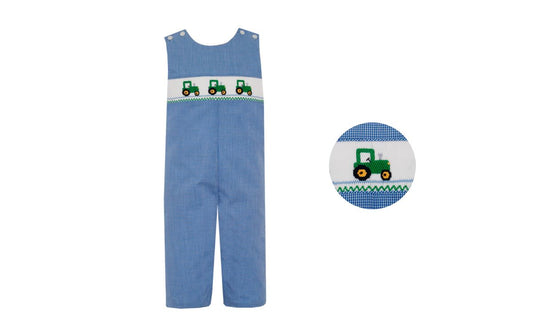 Blue long all jon jon with green tractor design 