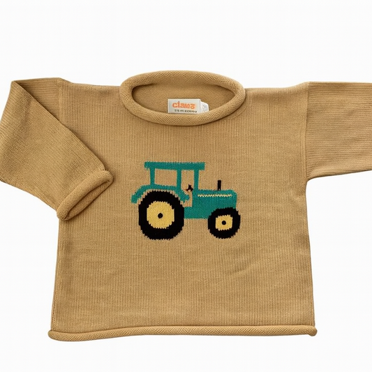 Tan Rollneck Tractor Knit Sweater