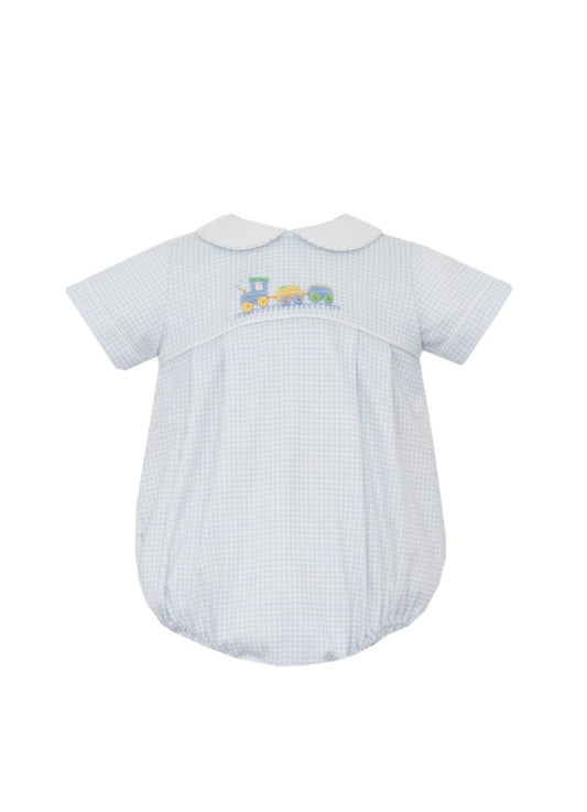TRAIN - Lt.blue gingham knit boy´s bubble S/S