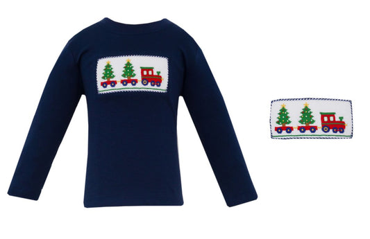 Tree Train Smocked Navy LS Shirt