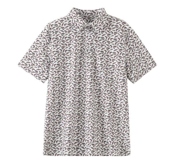 Short-sleeve shirt with rainbow trout pattern on a white backbground