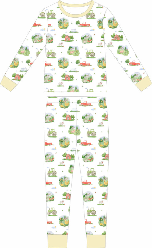 **PRE-ORDER** Trucks and Tractors Toile Two Piece Loungewear Set