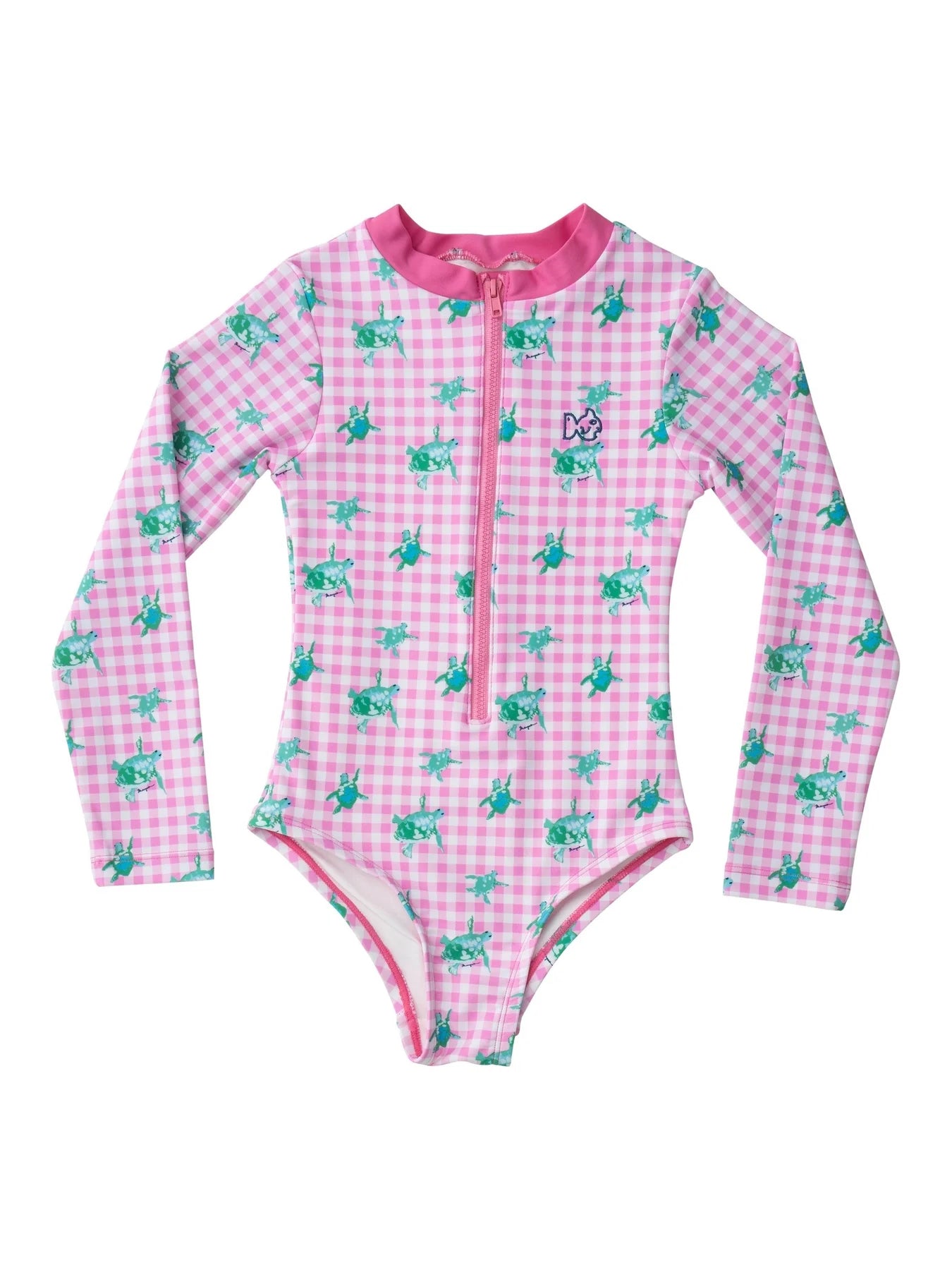 Surf & Turf One Piece Swimsuit- Pink Gingham Turtles