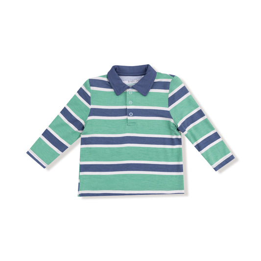 Rugby Stripe - Green And Navy - Polo L/s Shirt