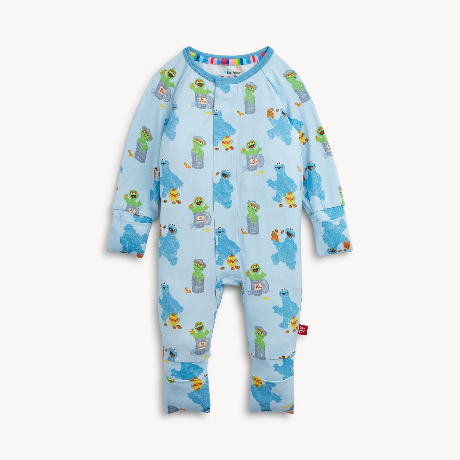 magnetic convertible romper with cookie monster design