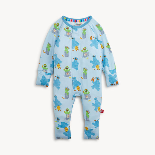 magnetic convertible romper with cookie monster design