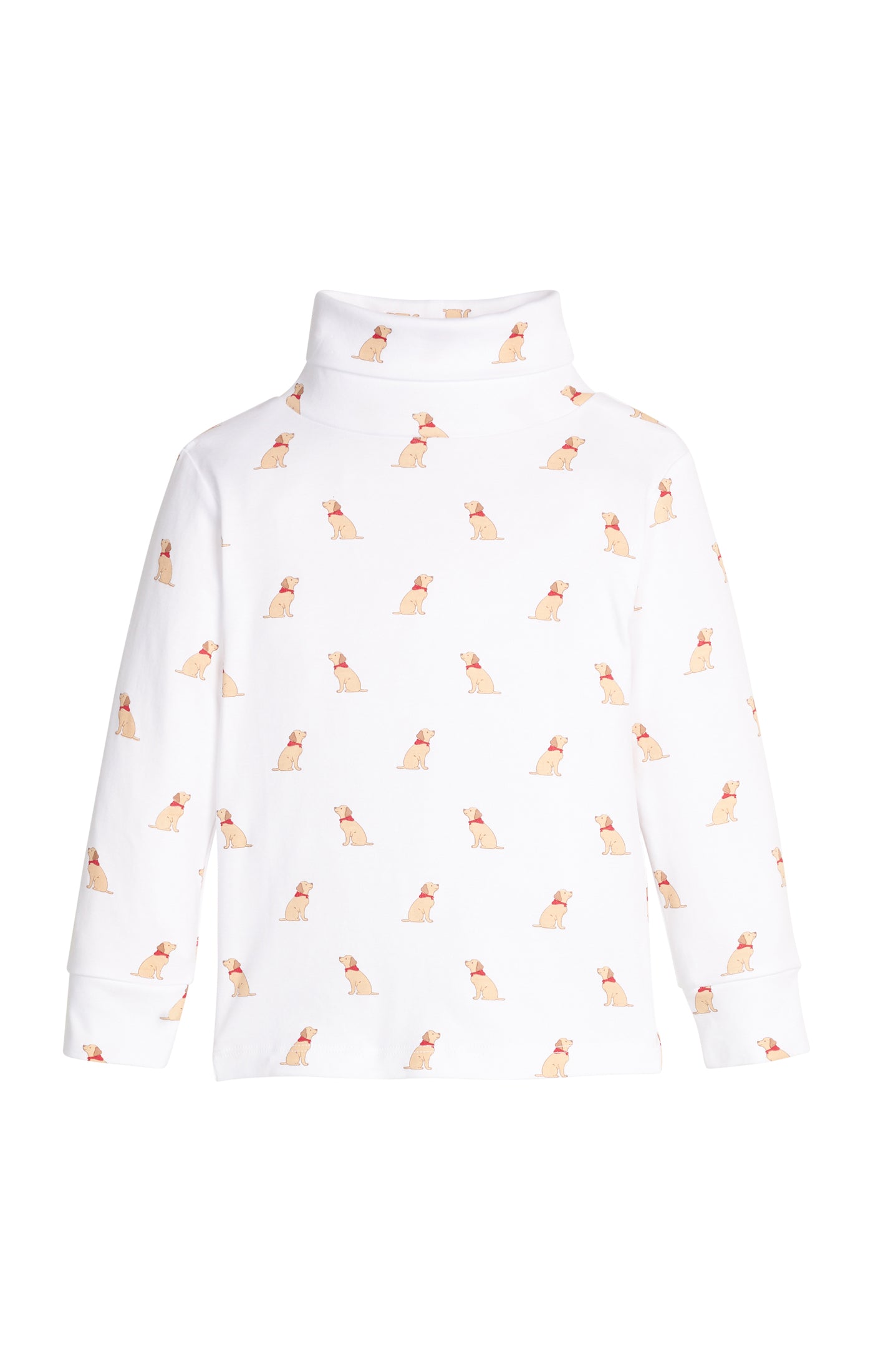 White long-sleeve turtleneck with dog pattern on a white background