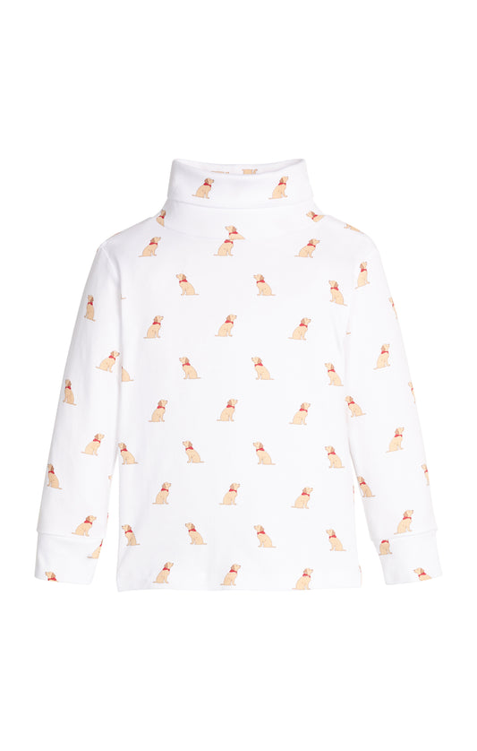 White long-sleeve turtleneck with dog pattern on a white background