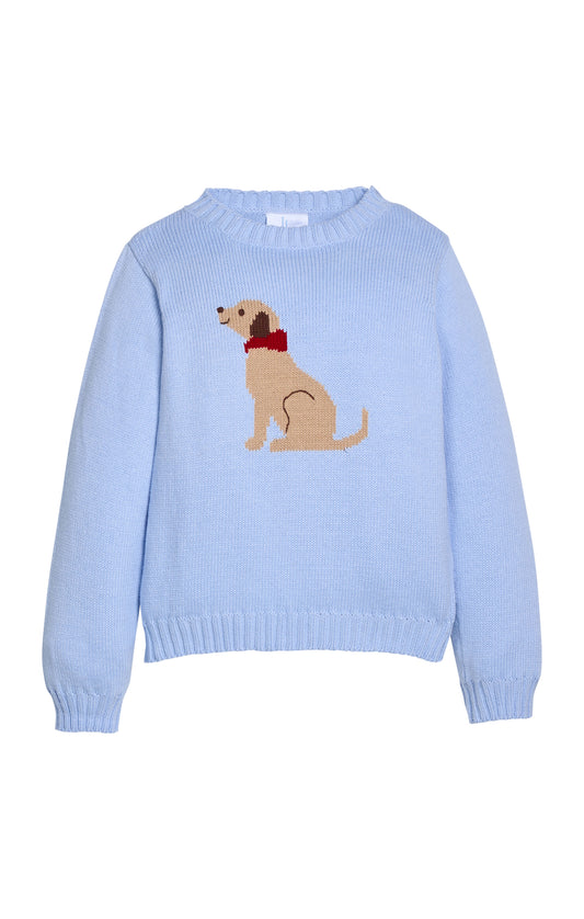 Light blue sweater with a dog design on a white background