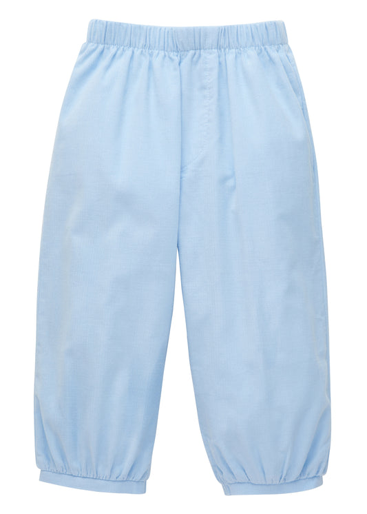 Light blue elastic-waist pants with elastic cuffs, shown flat against a white background.