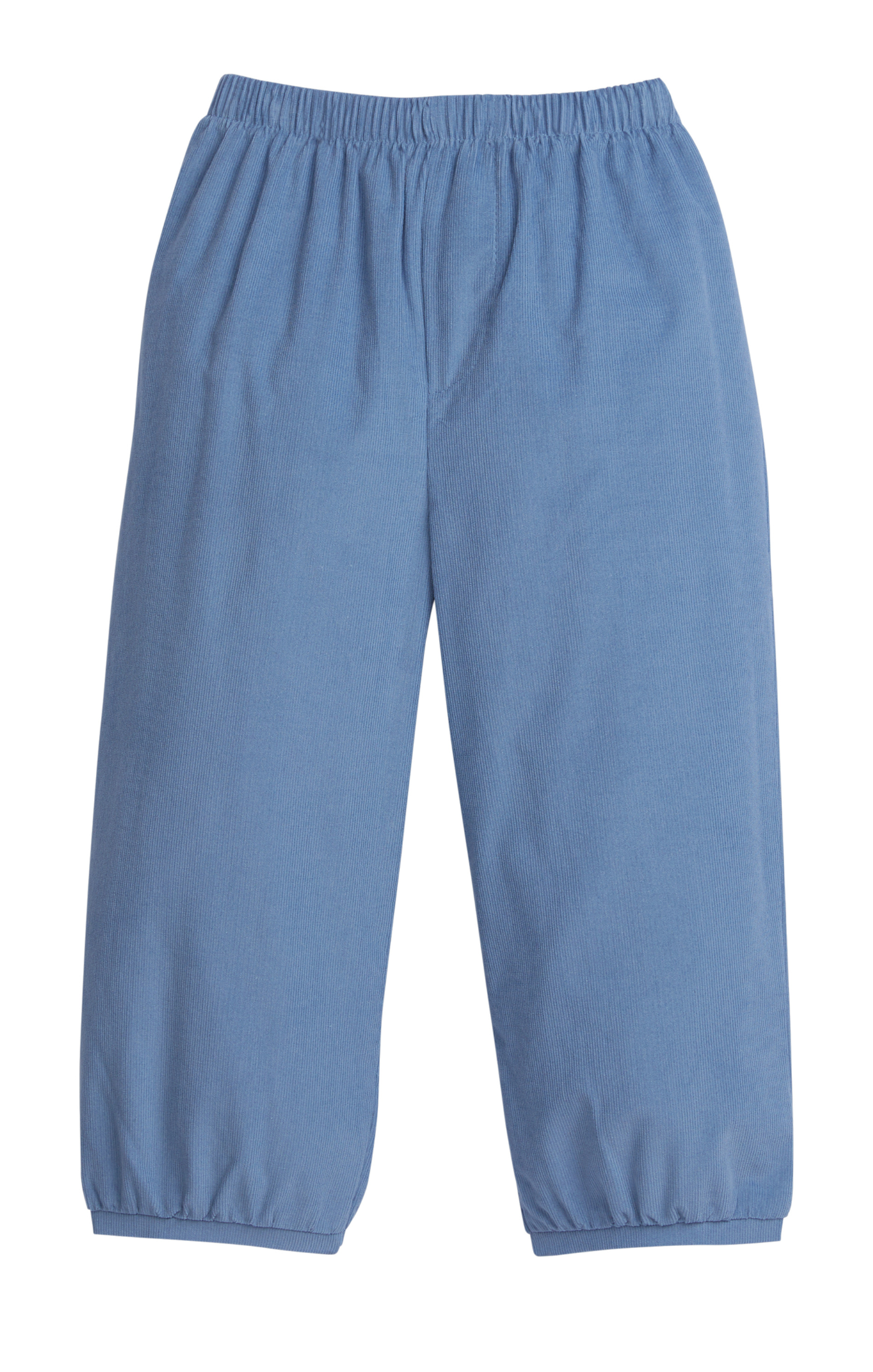 Blue corduroy pants with a banded bottom