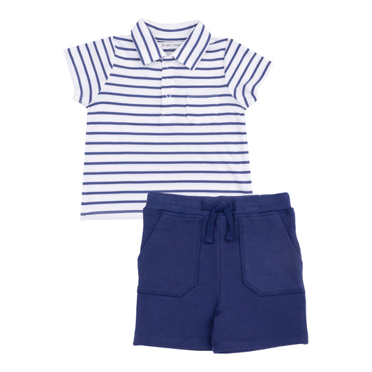 Blue Rib Shirt and French Terry Short Set