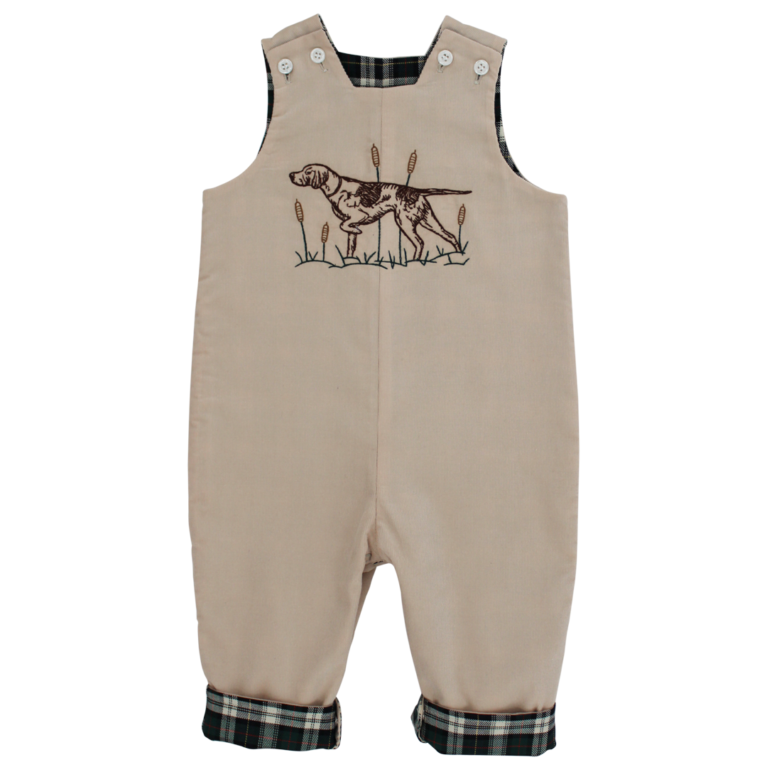 Longall reversible with bird dog on one side and green/navy plaid on backside 