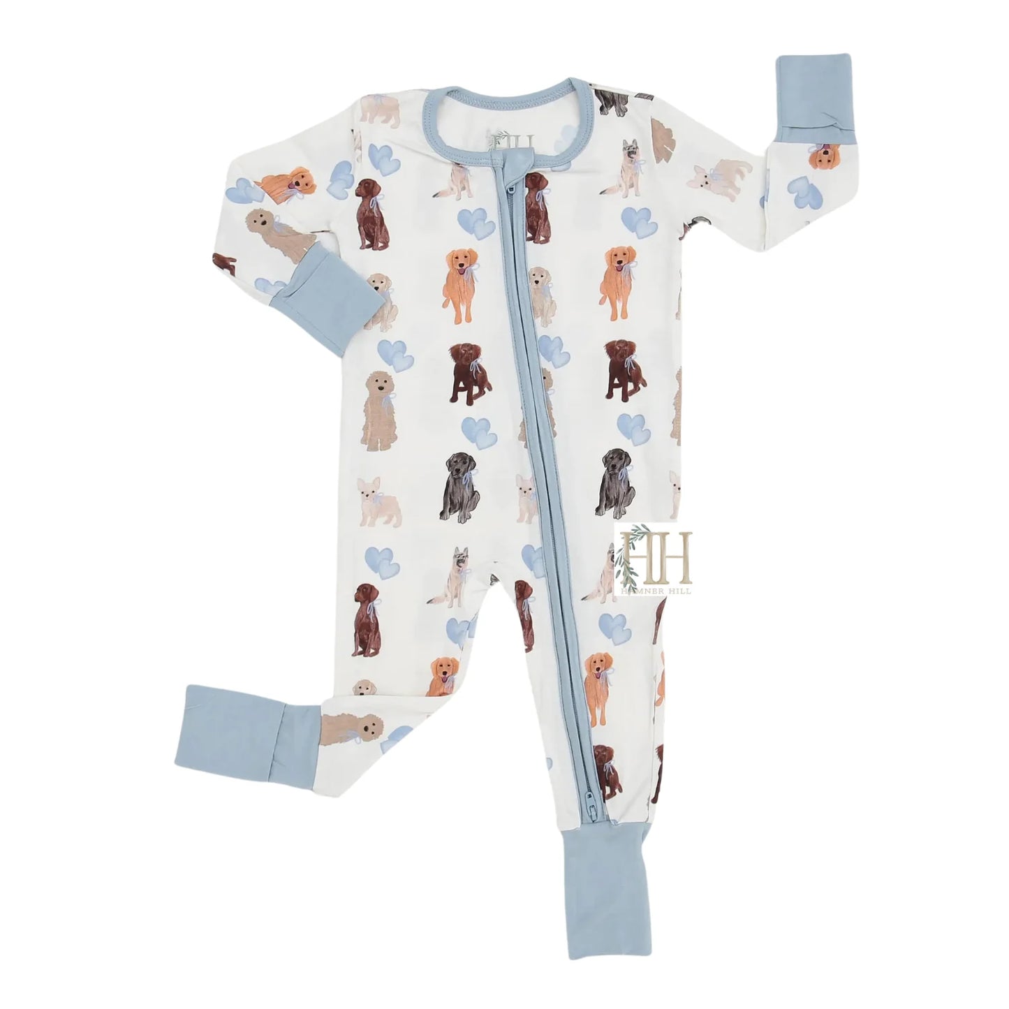 Puppy Party Romper - Bamboo (Blue)