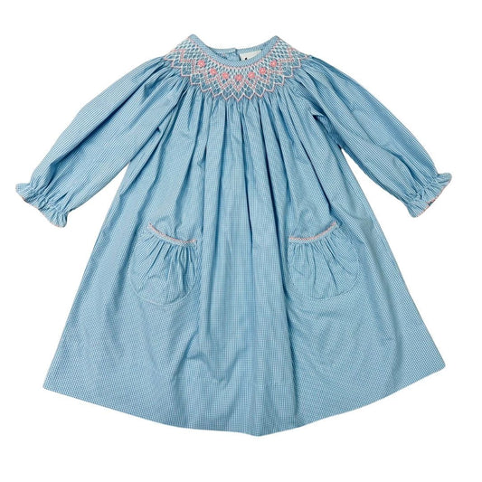 Smocked Blue White Check Dress