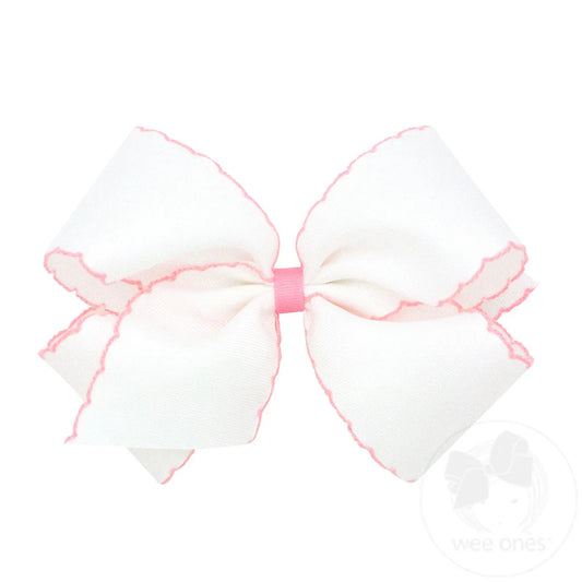 King White bow with Pink Moonstitch Trim