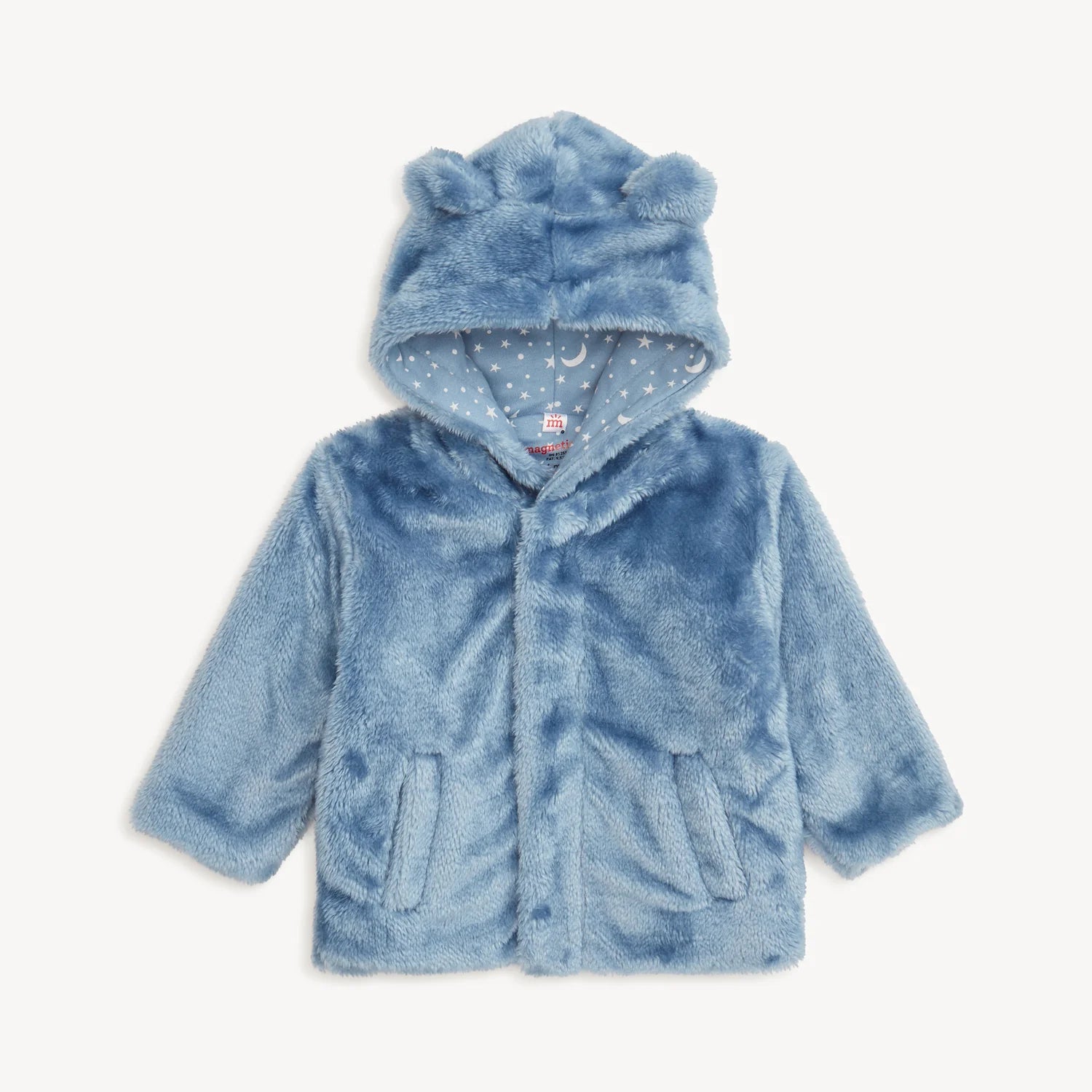 Blue children's hooded jacket with teddy bear ears with magnetic closure 