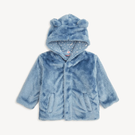 Blue children's hooded jacket with teddy bear ears with magnetic closure 