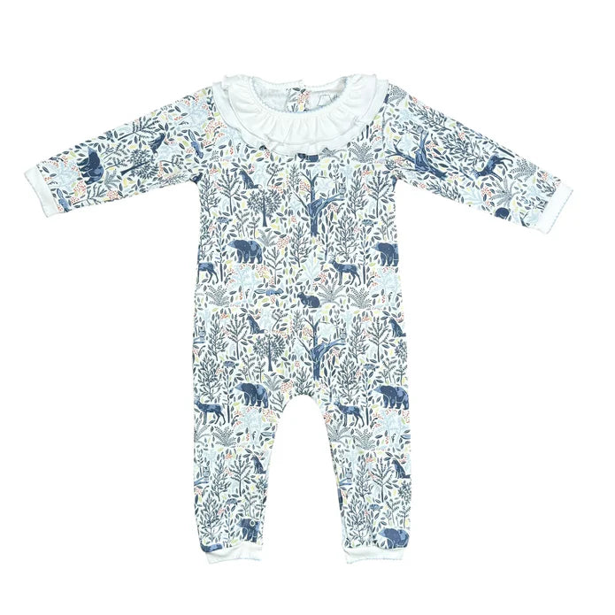 Girls Playsuit (No Foot) with Ruffled Collar - Woodland Creatures