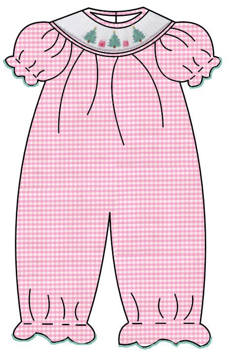 X´mas TREE GIRL´S - Pink gingham long bishop bubble