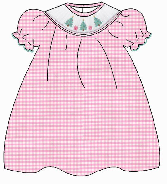 X´mas TREE GIRL´S - Pink gingham bishop w/ insert