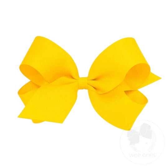 Classic Grosgrain Hair Bow (Plain Wrap) - Bright Yellow